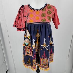 Mesmora Top Womens Medium Linen Cotton Blend Embroidered Boho